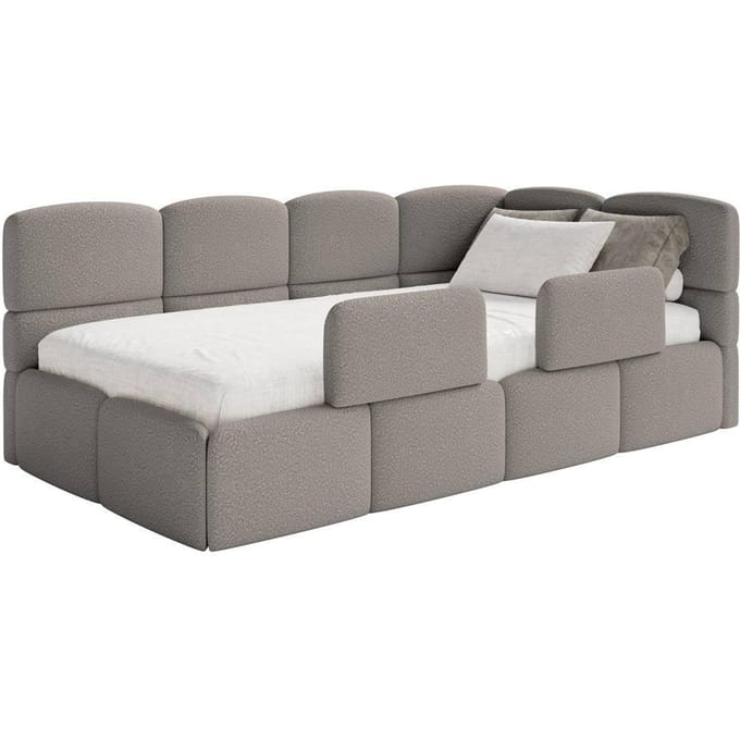 Jeugdbed Chloe rechts bouclé 90x200 met opbergruimte en rails | NADUVI Collection