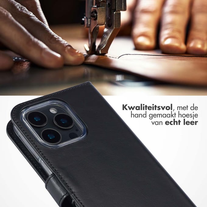 Selencia Hoesje - Geschikt voor Apple iPhone 16 Pro Max - Echt Lederen Bookcase - Zwart