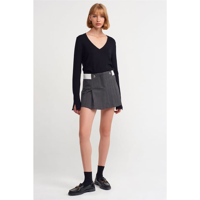 Hoge Taille Plissé Mini Rok Met Riem