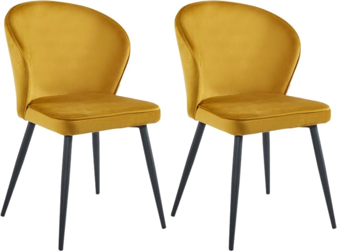 Colenis® - Curve Eetkamerstoel - Set Van 2 - Okergeel - Velvet - Zwarte Poten