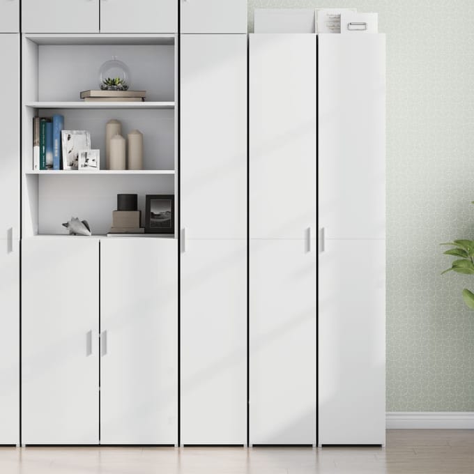 vidaXL - Hoge - kast - 30x42,5x185 - cm - bewerkt - hout - wit