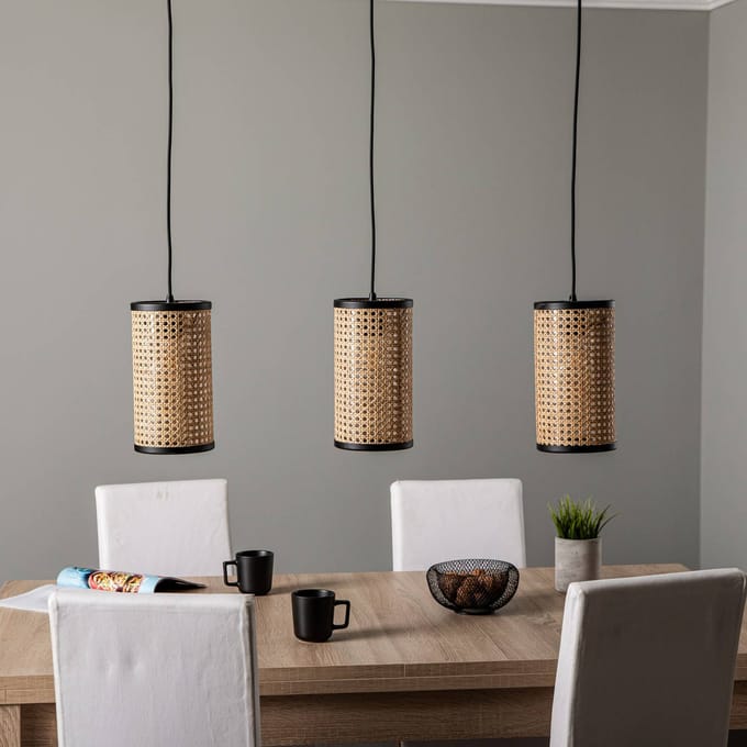 Lindby - hanglamp - 3lichts - Rotan - H: 28 cm - E27 - hel hout