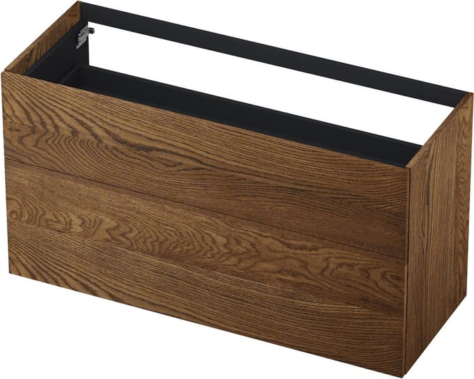 INK® wastafelonderkast 2 laden greeploos push to open echt hout 100x45x65cm, massief eiken chocolate