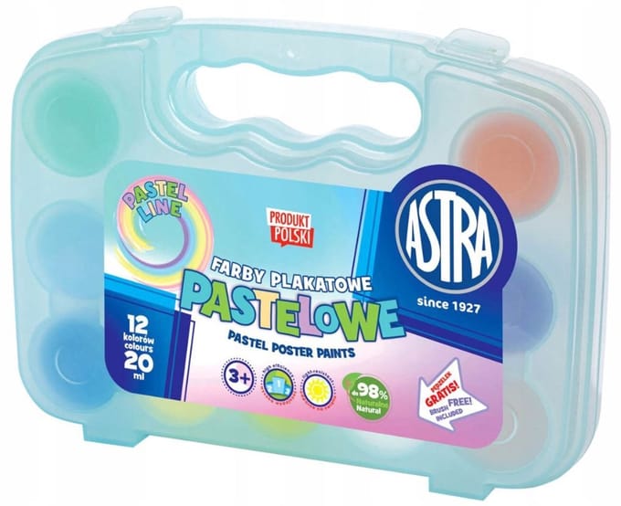 Astra Plakkaatverf Set 12x20ml Pastelkleuren in Koffer met Penseel
