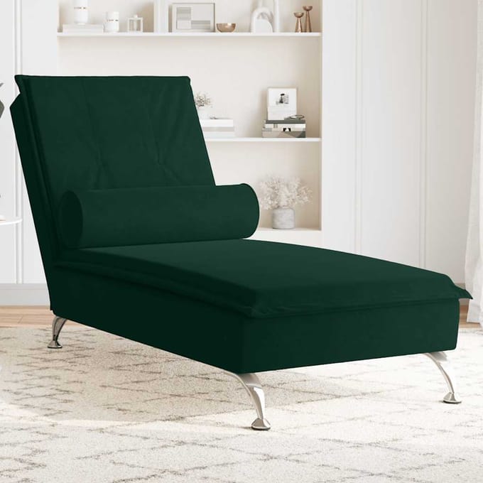 vidaXL Massage chaise longue met bolster fluweel donkergroen