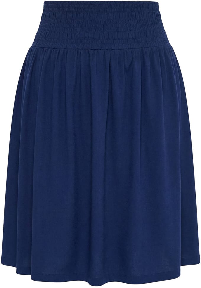 MIAMODA - Dames - Jersey rok A-lijn midilengte elastische gerimpelde tailleband - Donkerblauw - Maat 48