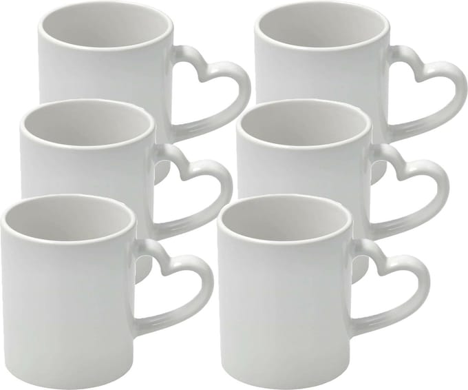 Koffiemok met handvat in hartvorm - 6x - wit - keramiek - 300 ml