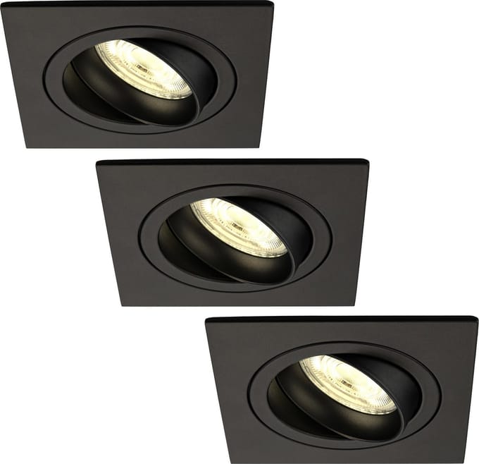 Ledvion - 3X LED Inbouwspot Sevilla - Dimbaar - 3W - 2700K - Ø92 mm - Zwart