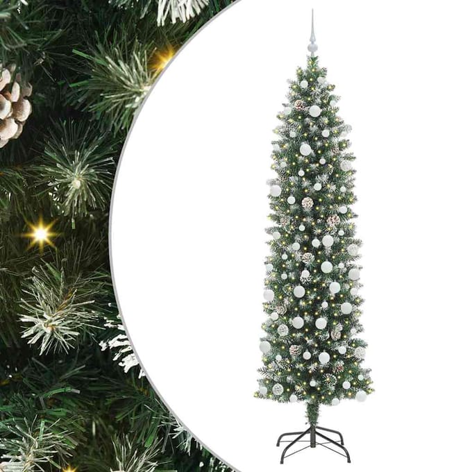 vidaXL - Kunstmatige - slanke - kerstboom - Groen - en - Wit - 210 - cm