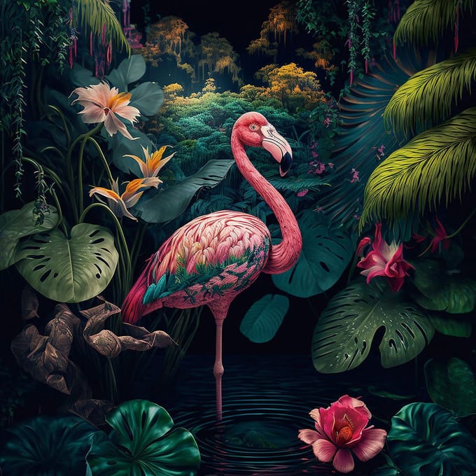 Glasschilderij 80x80cm Flamingo