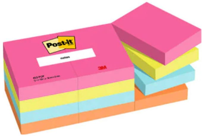Post-it Notes, Poptimistic colour collection, ft 38 X 51 mm, 100 vel, pak van 12 blokken