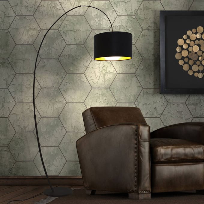 Holländer Boog-vloerlamp bamboe Arco, bruin-zwart goud