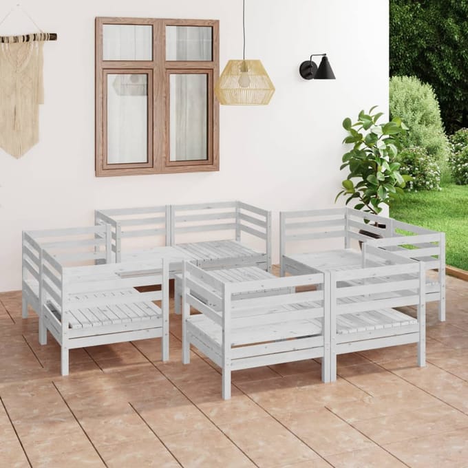 vidaXL - 9-delige - Loungeset - massief - grenenhout - wit