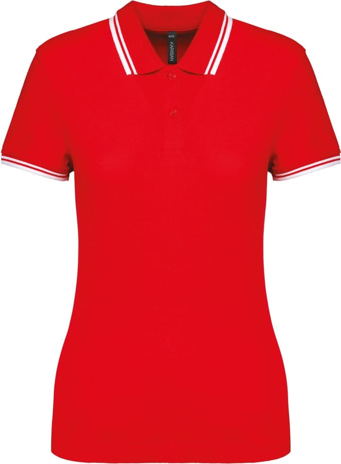 Kariban Gestreepte damespolo korte mouwen K273 - Red / White - M