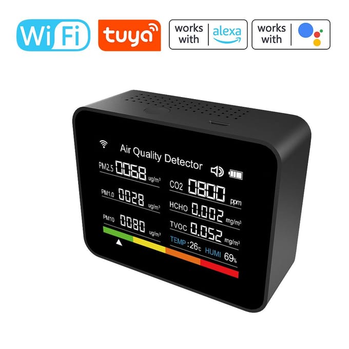 13 in 1 Tuya WIFI Intelligente Luchtkwaliteitsmonitor Binnen CO2-detector zwart