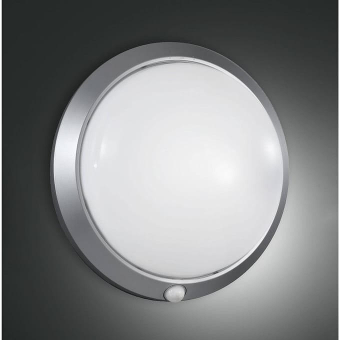 Fabas Luce Armilla buitenwandlamp, zilver, bewegingsmelder, Ø 30 cm
