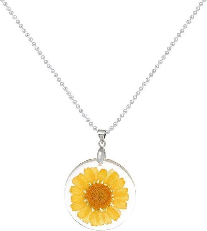 Fako Bijoux® - Ketting - Gedroogde Bloem - Acryl - Geel