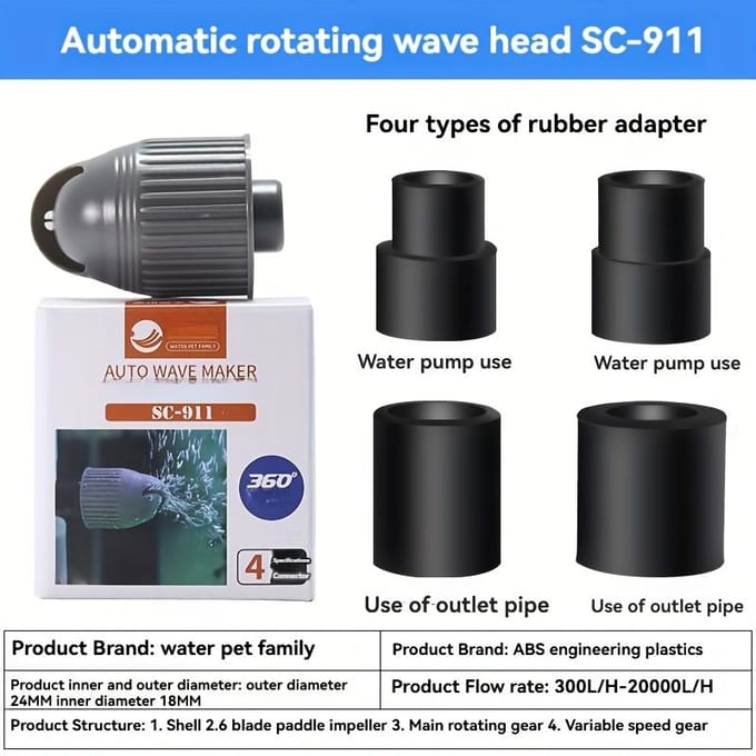 1 stuks met 4 stuks Adapter Aquarium Golfmaker 360° Roterende Zuurstofgever black
