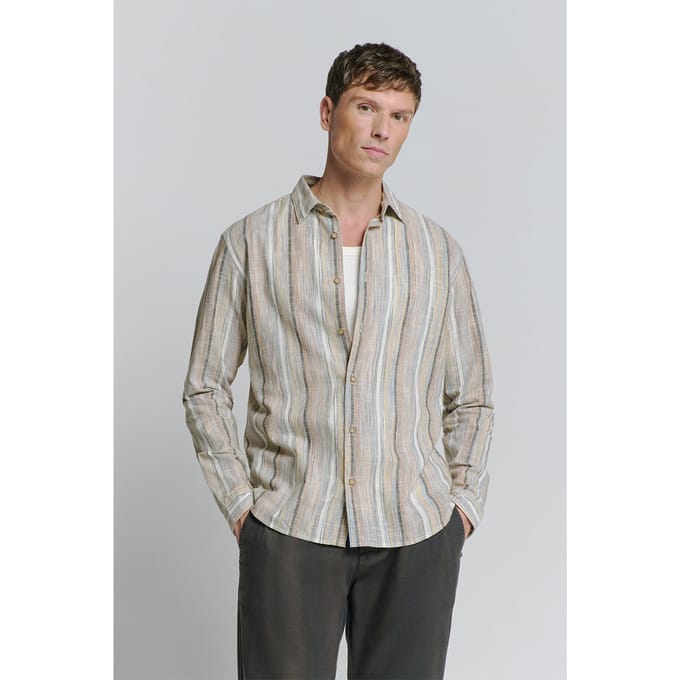 No Excess Shirt Slub Multi Coloured Stripes Blue Maat: M | Casual Overhemden Outlet | Heren | Blauw