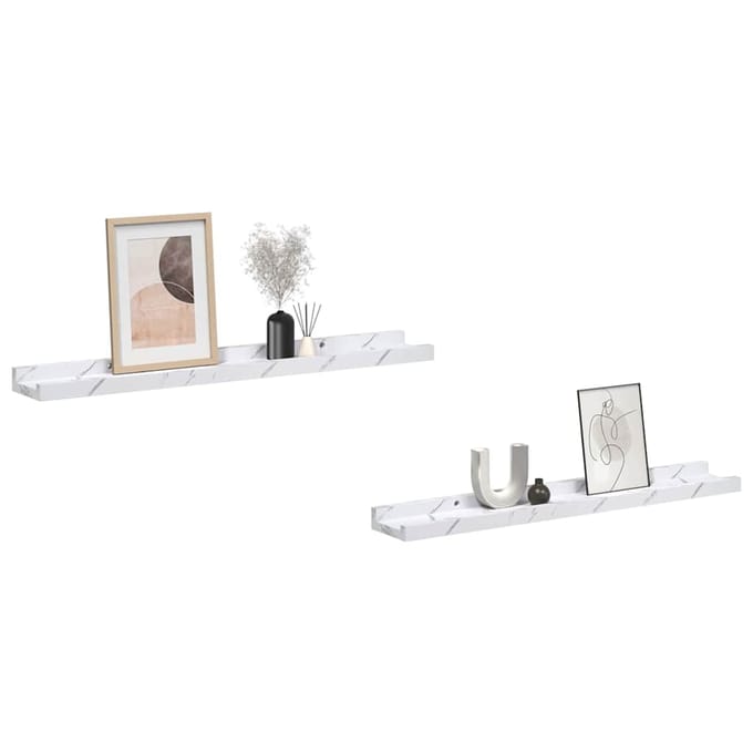 vidaXL - Wandplank - 2 - st - Wit - Marmer - 60 - x - 9 - x - 3 - cm - Bewerkt - hout
