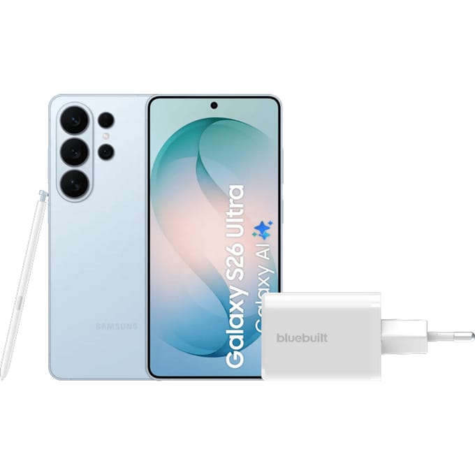Samsung Galaxy S26 Ultra 1TB Lichtblauw 5G + BlueBuilt Oplader 65 Watt Wit