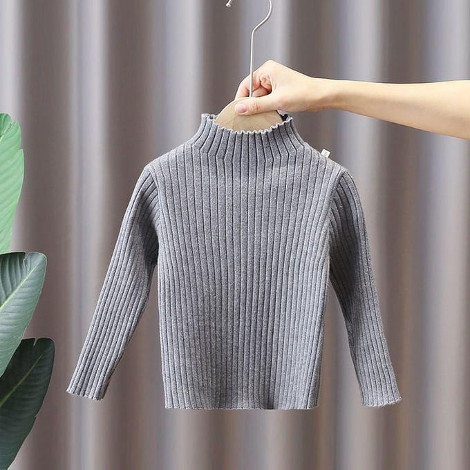 Pull pour enfants Pull tricoté d'hiver avec fil de velours épais Pull en laine Chaud Pull de base 160 gris