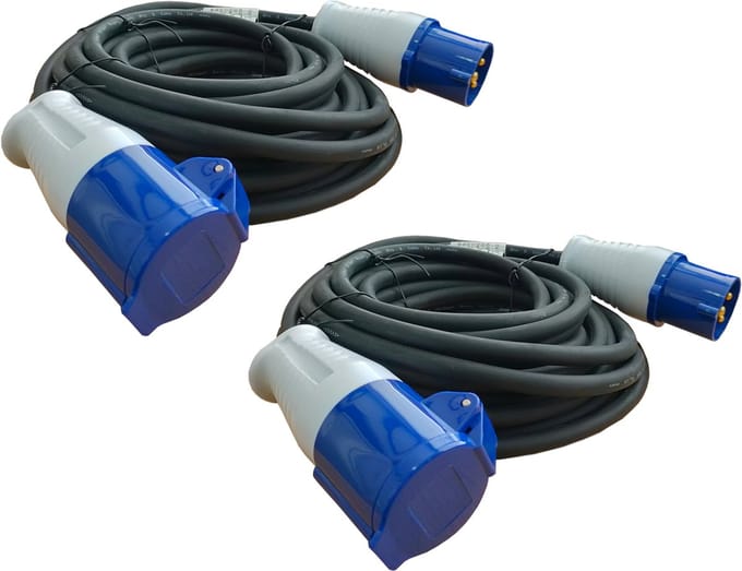DULA - Verlengkabel Camping - CEE - 10 meter - 2 stuks - Neopreen - IP44 - Max 3500 W
