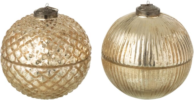 J-Line geurkaars Kerstbal - glas - goud - large - 2 stuks