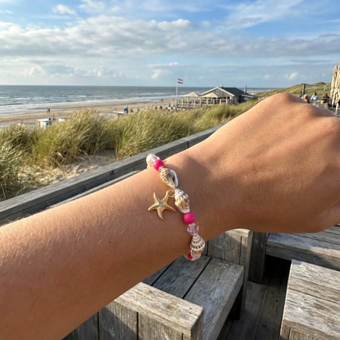 Cristaé - Zomer Armband - Dames - Schelpen & Zeester - Roze - Verstelbaar
