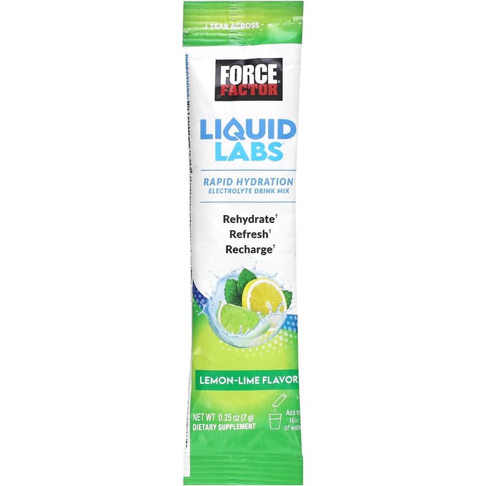 Force Factor, Liquid Labs™, mélange pour boisson électrolytique à hydratation rapide, citron-citron vert, 1 bâtonnet, 0,25 oz (7 grammes)