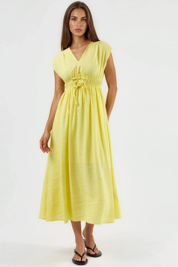 V-hals Midi-jurk met Strikdetail