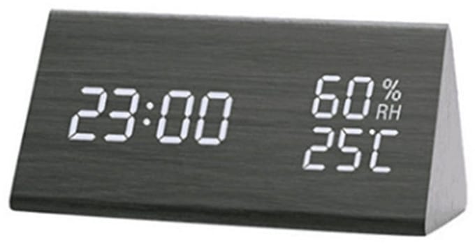 LED houten wekker, met temperatuur en vochtigheid