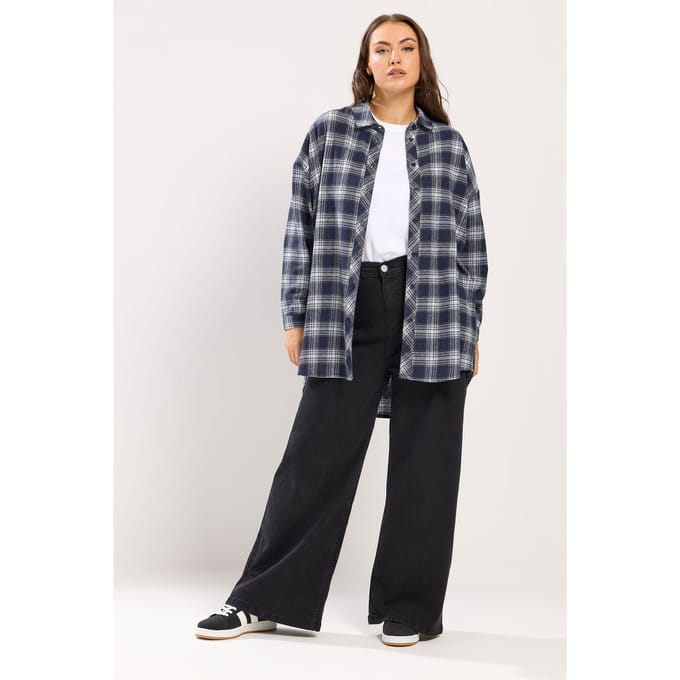 Yours Marineblauw Geruit Oversized Overhemd Size 42