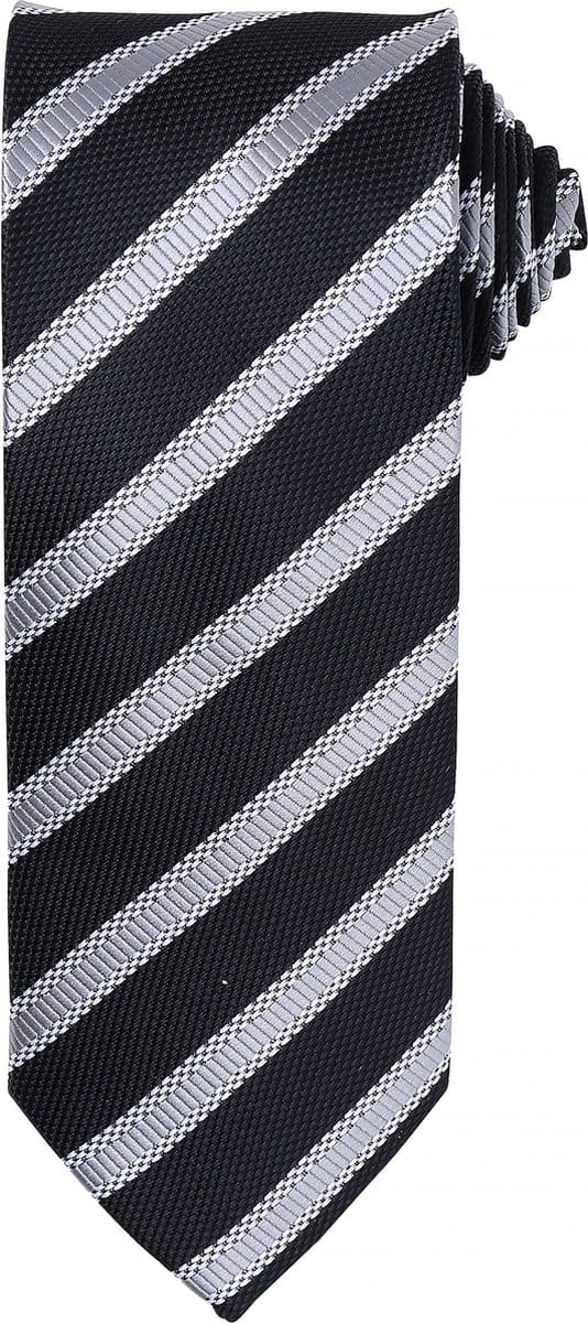 Premier Waffle Stripe tie PR783 - Black / Dark Grey - One size