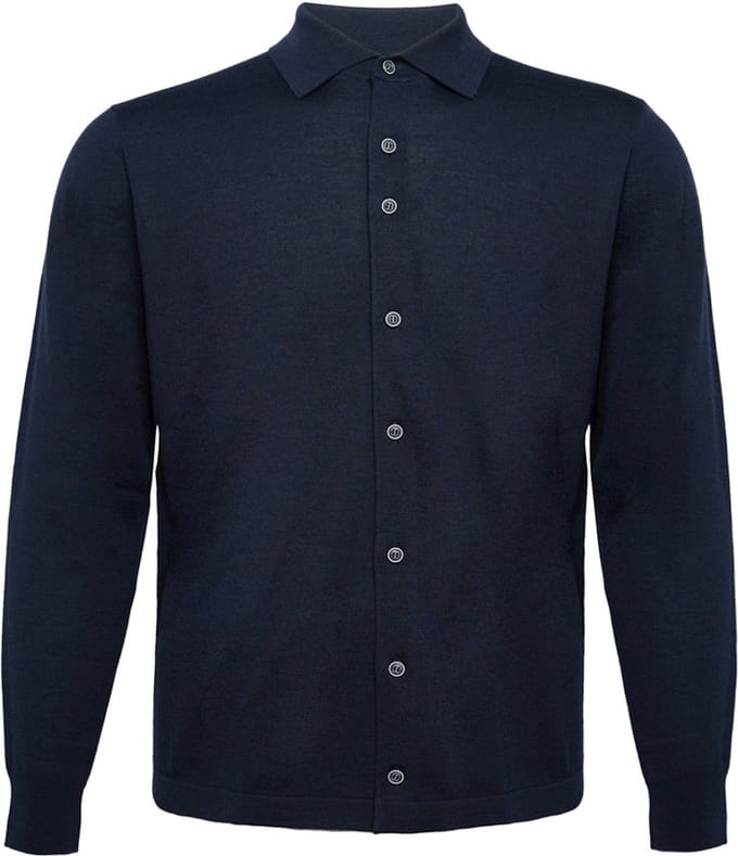 R2 Amsterdam Knitted Pull Shirt Merino Donkerblauw (navy) - Maat 3XL - Heren - Overhemden Casual