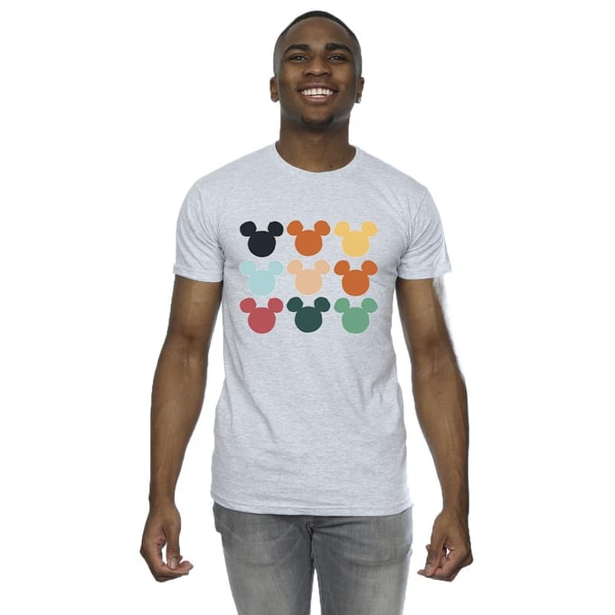 Disney Heren Mickey Mouse Hoofden Vierkant T-shirt (Sportgrijs)