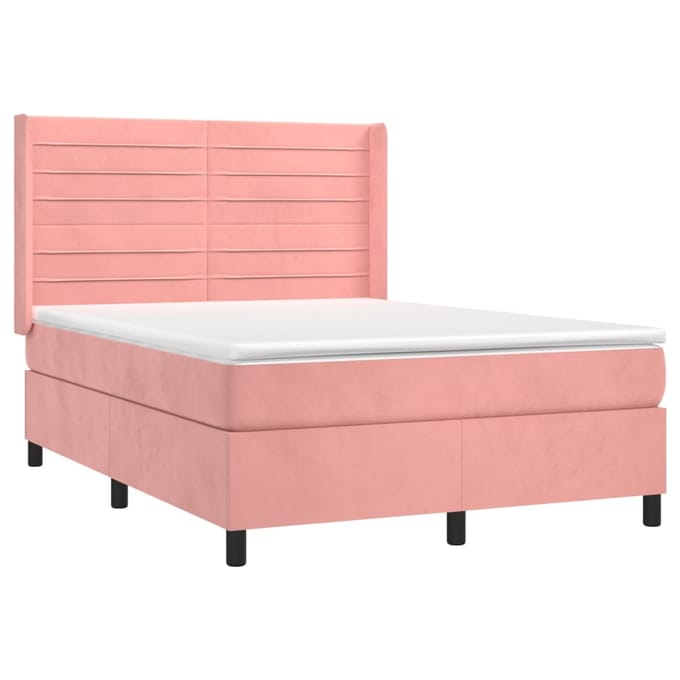vidaXL - Boxspring - met - matras - fluweel - roze - 140x190 - cm