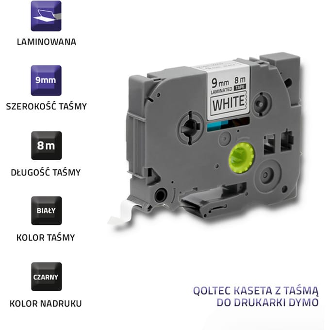 Qoltec Tape voor BROTHER TZe-221 |   9 mm x 8 m |   Wit/zwarte print