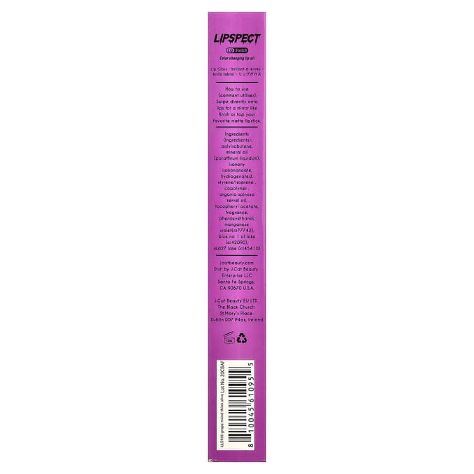 J.Cat Beauty, Lipspect Lip Sensor, Kleurveranderende Lipolie, LLO 105 Grape Mind Sync Alive, 3ml (0,1 fl oz) white