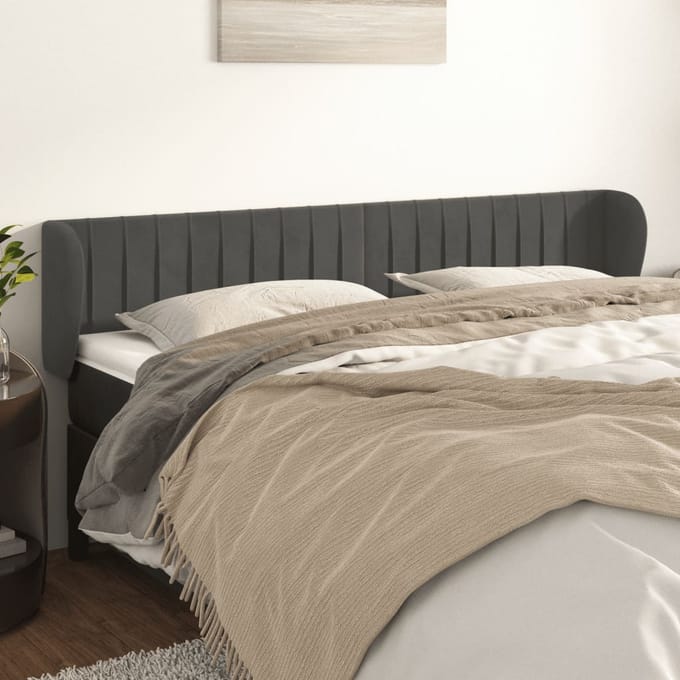 vidaXL - Hoofdbord - met - randen - 183x23x78/88 - cm - fluweel - donkergrijs