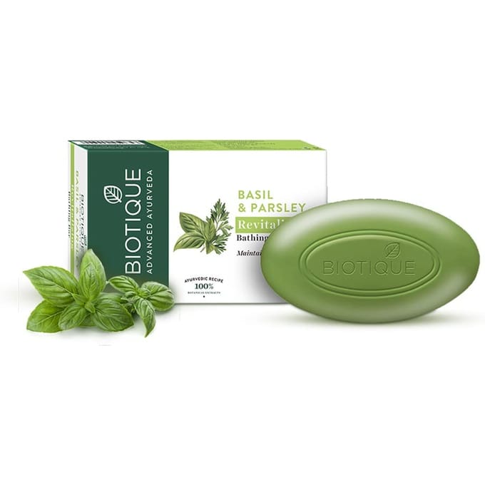 Biotique Basilicum Peterselie Ayurvedische Zeepreep 75g pH-gebalanceerd Natuurlijke Plantaardige Extracten Voor Alle Huidtypen gray
