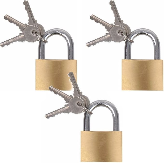 Pro Plus - Hangslot - 3x - 30 mm - messing - incl 3 sleutels - kofferslot