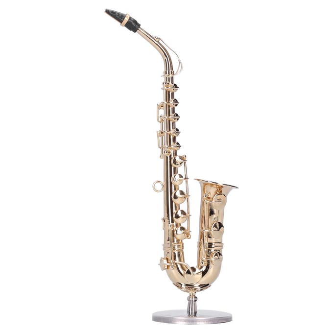 Miniatuur Koperen Saxofoon Model met Standaard Mini Muziekinstrument Ornamenten Cadeaus beige