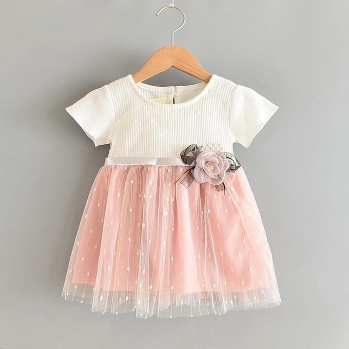 Baby feestjurk wit - roze Baby Jurk 68