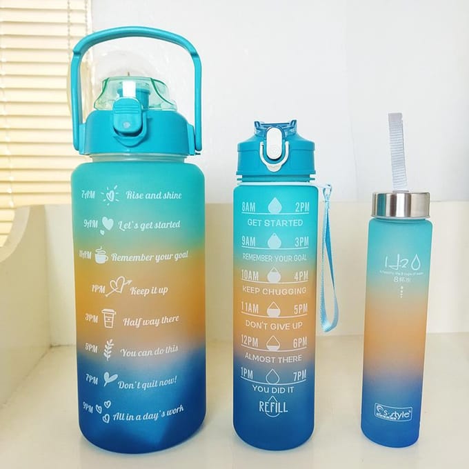 1Set Gradient Color Stro Drinkwaterfles Grote Capaciteit Buiten Drinkwaterketel Draagbaar 280/900/2000ml Draagbare Lekvrije Koudwaterbeker
