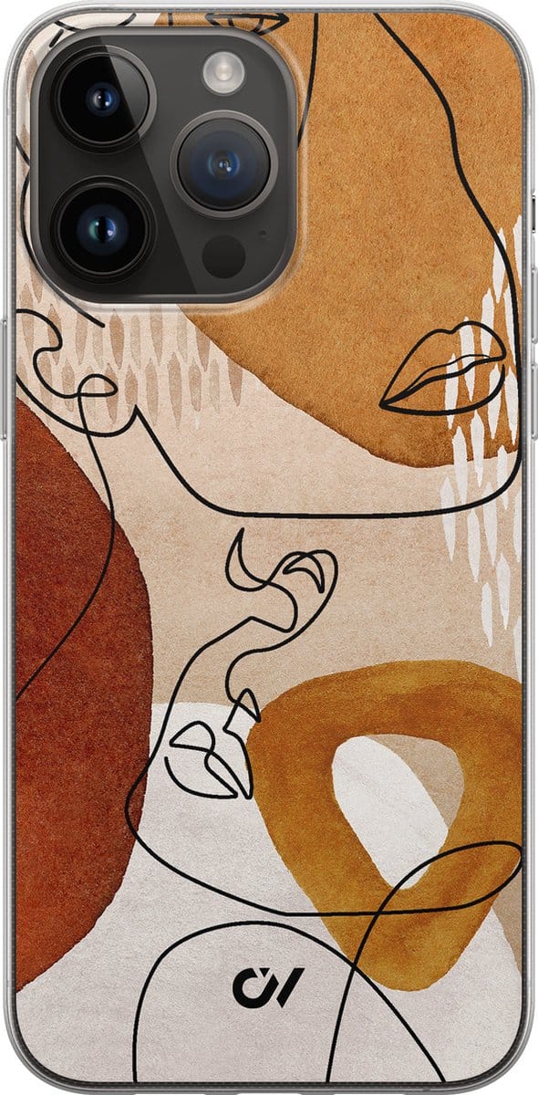 Hoesje geschikt voor Apple iPhone 14 Pro Max - Abstract Shape Faces - - Bruin - Apple - Casevibes