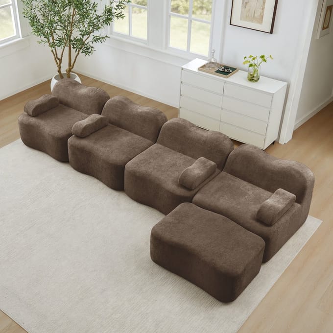 MODFU Modulaire Hoekbank - Golfvorm - Voor Woonkamer - Fluweel - Bruin