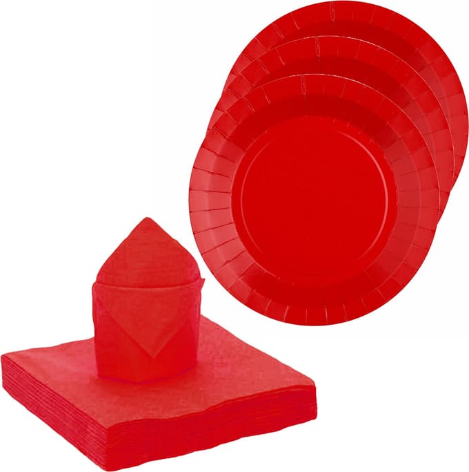 Santex feest/verjaardag servies set - 10x bordjes/25x servetten - rood - karton