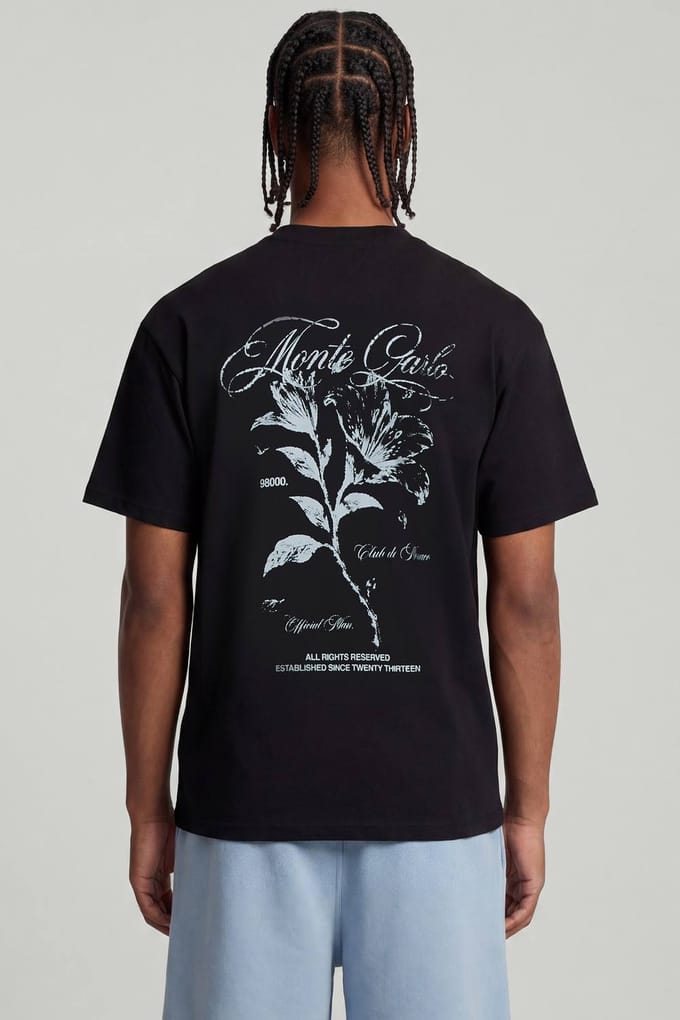 Oversized Monte Carlo Bloemenprint T-shirt | Black | Size Medium