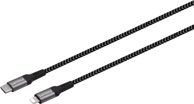 Philips USB Kabel 3.0 - USB-C naar Lightning - Lengte: 2 Meter - Premium Nylon - Zwart